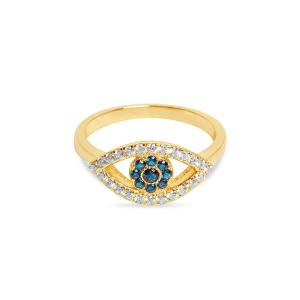 Wholesale Customized Size 925 Sterling Silver Cutout Pave Inlaid Eye Ring with 18K Gold Plating from china suppliers