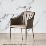Tufted Grey Leather 81cm 55cm Steel Frame Dining Chairs With Arm