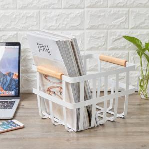 Wholesale White Long Rectangle Iron Storage Baskets With Wooden Handles from china suppliers