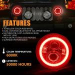 7 Inch Round Car Headlights with RGB LED Halo High Low Beam Aluminum Sealed Beam