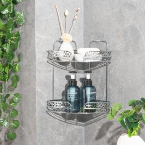 Wholesale Chrome Finished Corner Shower Caddy with 2 Tiers Bathroom Iron Rack Wall Mounted Type from china suppliers