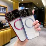 Fashionable Girls Large Window Electroplated Magnetic Phone Cover for iPhone 14