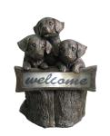 Hand Cast 3 Puppies Welcome Garden Solar Light for Backyard OEM Acceptable