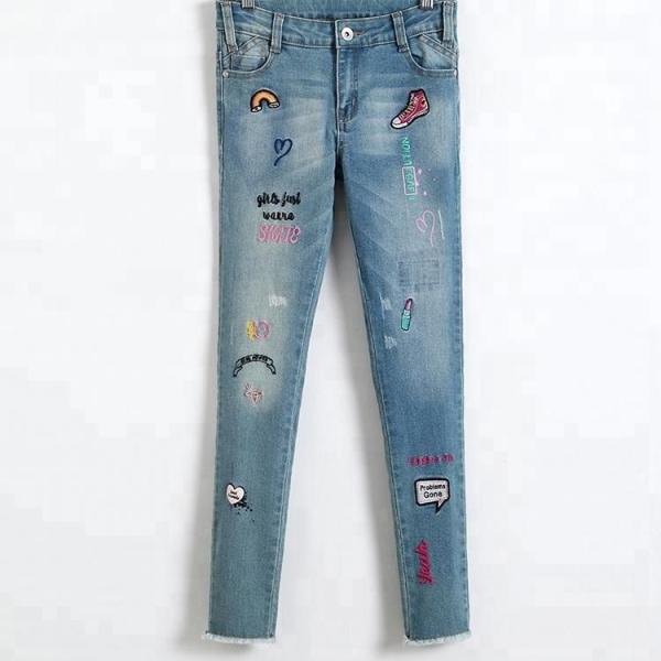 Stretch Girls Denim Clothes Jean Trousers With Custom Color Printed Embroidered
