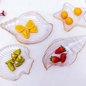 Wholesale Creative Ocean Style Crystal Glass Shell Plate Decorative Salad Plate With Gold Rim from china suppliers