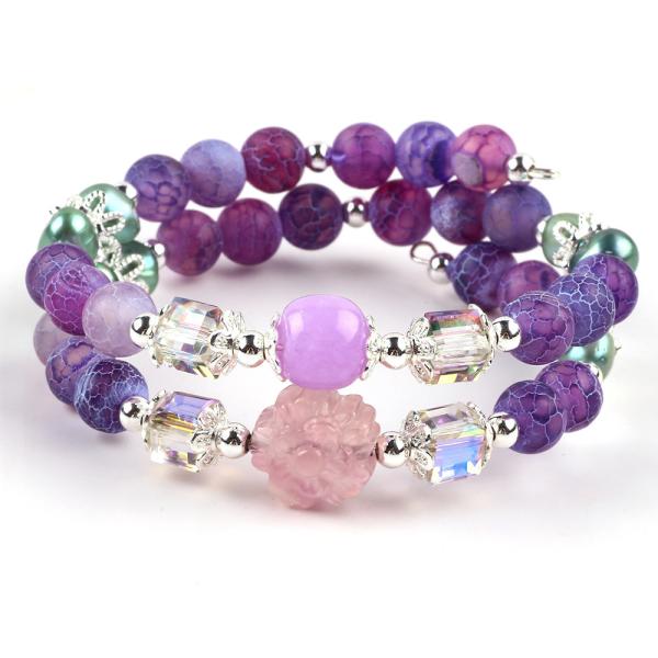 8MM Handmad DIY Weathered Agate Crystal Round Bead Adjustable Double Layer
