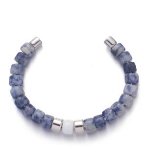 China 8mm Blue Veined Handmade Beaded Bangles Sterling Silver Plated on sale
