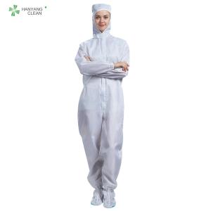 Wholesale ESD antistatic 5*5mm stripe carbon fiber cleanroom suit with hood and shoes cover for grade A or B cleanroom from china suppliers