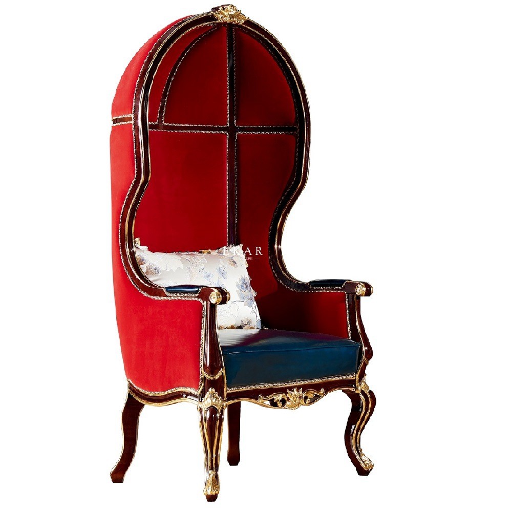 Luxury Wooden Frame Antique Leather High Back Living Room Leisure Arm Chair