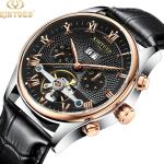 KINYUED Hot Sale Men Tourbillon Automatic Mechanical Watch Leather Strap Date