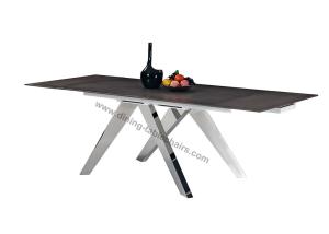 China Stylish Rectangular Extendable Dining Table Glossy Stainless Leg Heat Resistant on sale