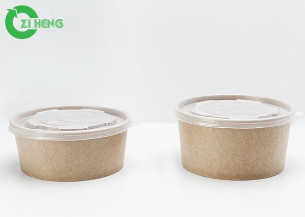 Food Grade Custom Logo Printed Brown Kraft Paper 42oz Noodles Bowls With PP Flat