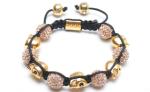 Adjustable Shamballa Bracelet, Pink Crystal Pave Balls & Golden Plated Alloy