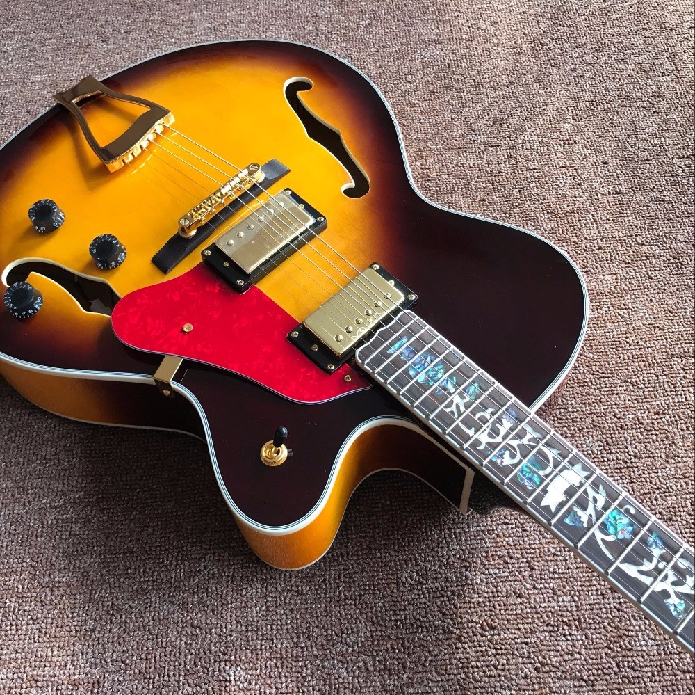 Hollow body JAZZ L5 electric guitar yellow maple top Jazz guitar, double F hole