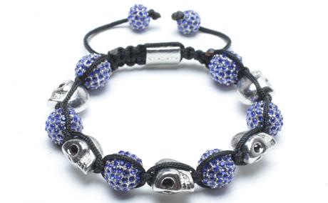 Adjustable Shamballa Bracelet, Blue Crystal Pave Balls & Alloy Skull Beads