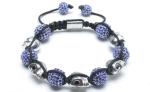 Adjustable Shamballa Bracelet, Blue Crystal Pave Balls & Alloy Skull Beads