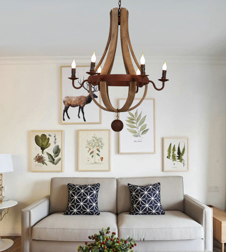 Vintage Wood Chandelier Farmhouse America Pendant Chandeliers Lighting(WH-CI-109)