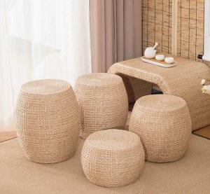 Wholesale Natural Straw Household Storage Stool Grass Woven Ottoman Box Eco-Friendly Hand-Woven Grass Rattan Stools from china suppliers