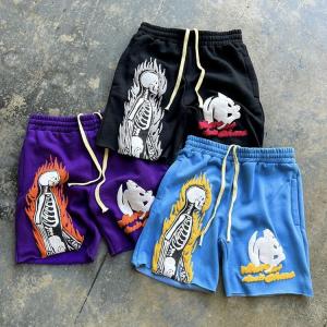 Wholesale Knitted Weaving Method Vintage Acid Wash Faded Puff Print Shorts for Men in Mid Waist from china suppliers