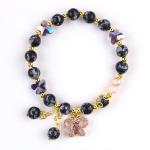 8MM Healing Natural Stone Snowflake Obsidian With Purple Butterfly Charm Bead
