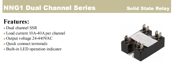 NNG1 Dual Channel Series Solid State Relay with Superior Performance for Industrial Applications