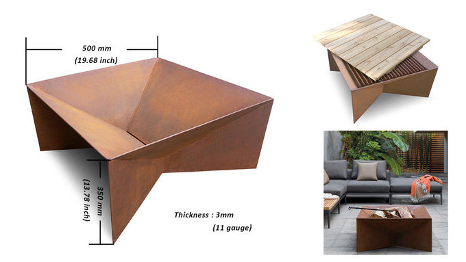 Rectangular Simple Metal GN-FP-329 Corten Steel Heating Brazier Fire Pit for Camping Party
