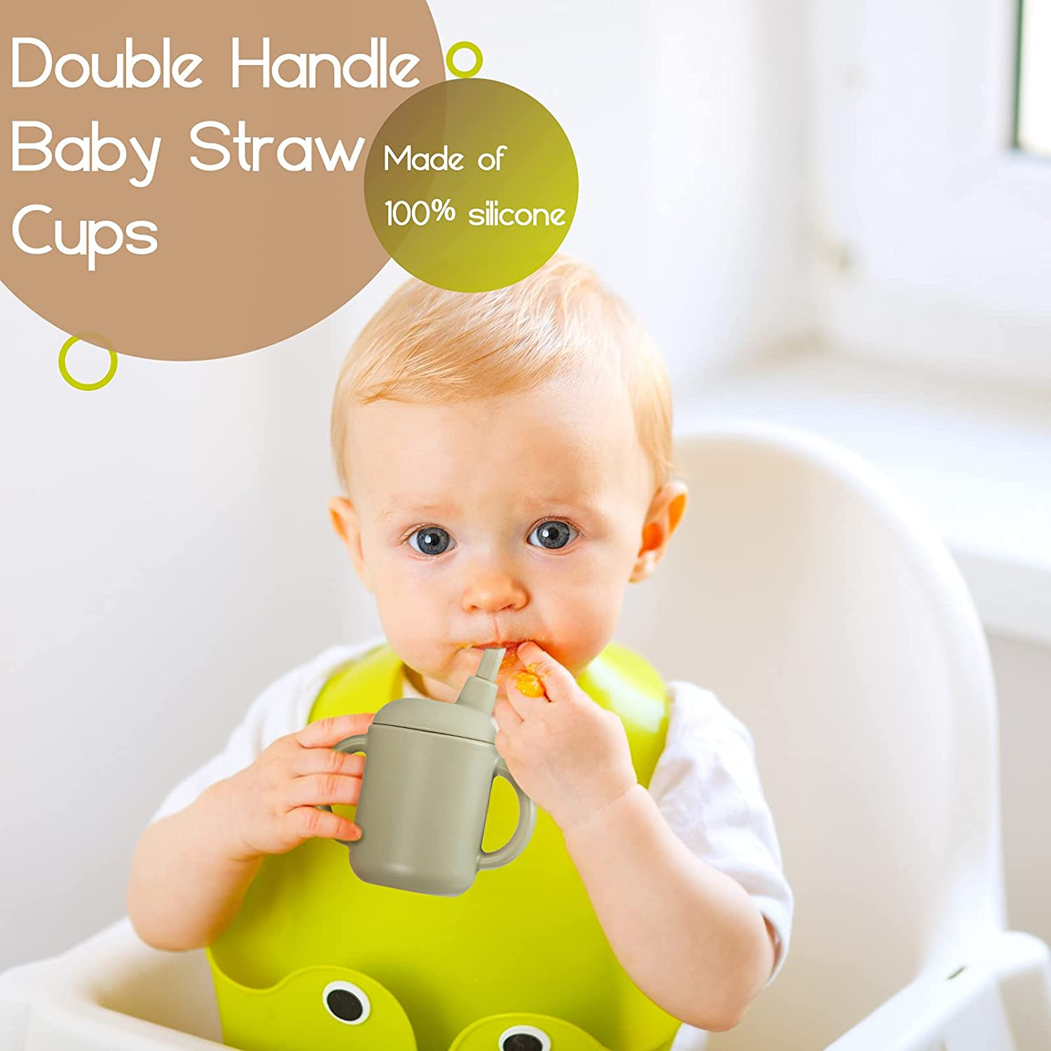 Silicone Training Sippy Cups With Straw Lid And Non Slip Handles Spill Proof Trainer Cup Transition Cup