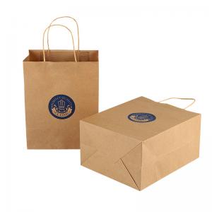 China Custom Brown Kraft Paper Grocery Bags Bulk With Logo Printing Twist Handles on sale